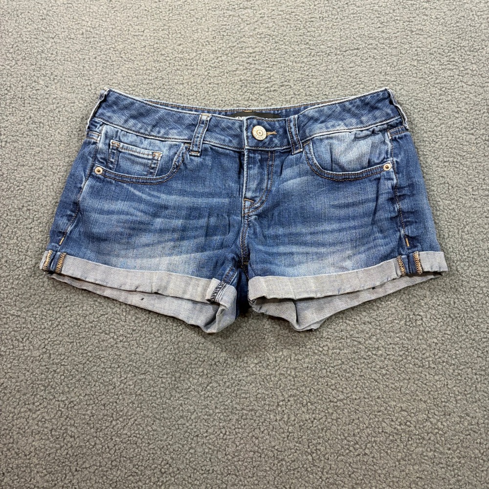 Express Jeans Shorts Womens 2 Blue Denim Cuffed Low Rise Whiskered 90271 Casual